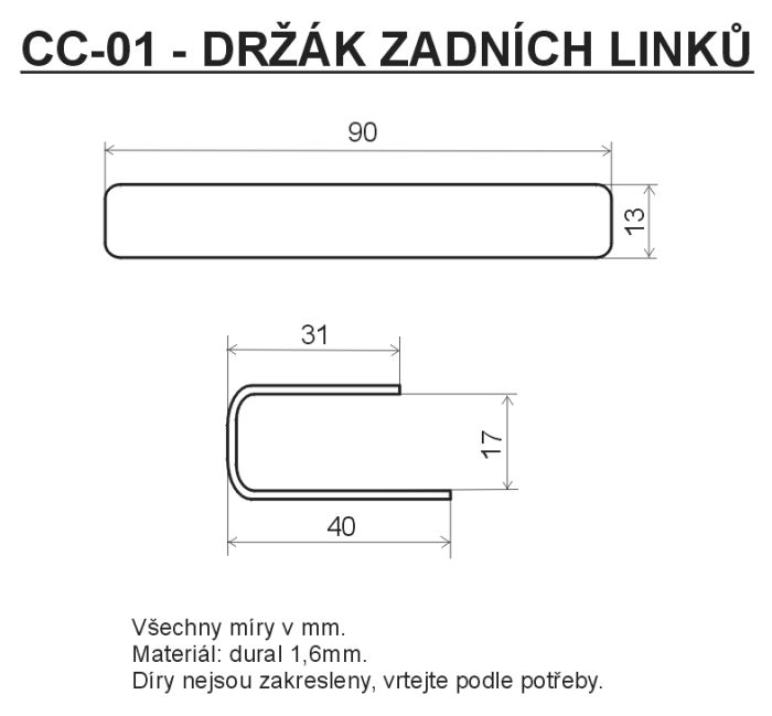 Výkres držáku zadních linků pro CC-01